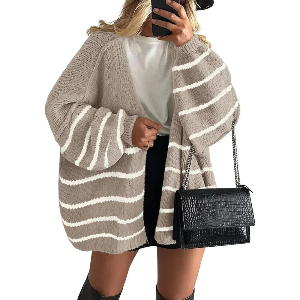 Womens Oversized Knit Cardigan Sweater Long Lantern Sleeve Lightweight